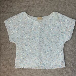 Judith March White Iridescent Sequin Short Sleeve Top Small